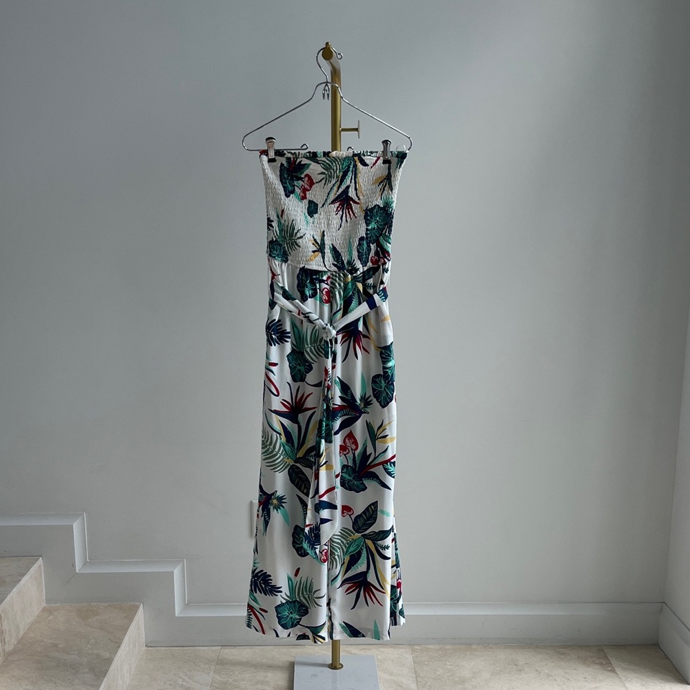 Tropical Print Strapless Jumpsuit